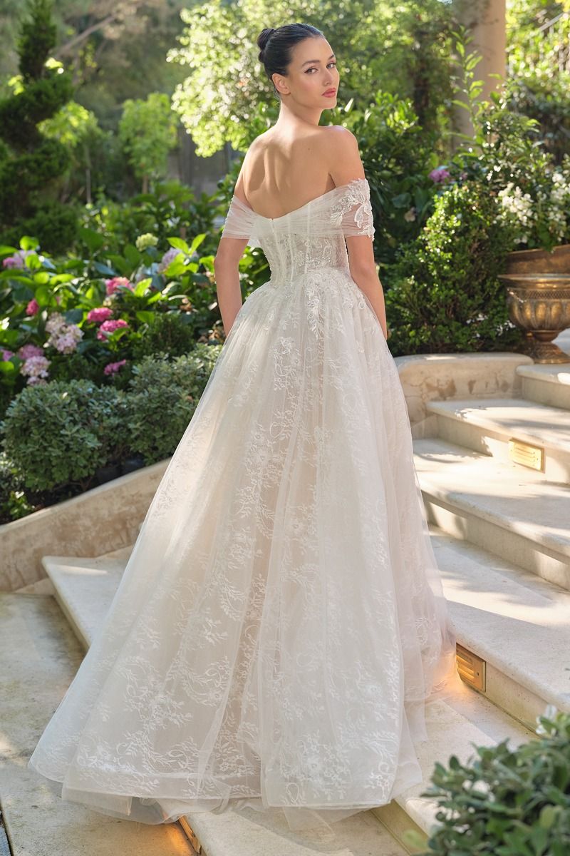 Wedding Dresses Long Ball Gown 3D Floral Applique Corset Wedding Dress OFF WHITE-NUDE