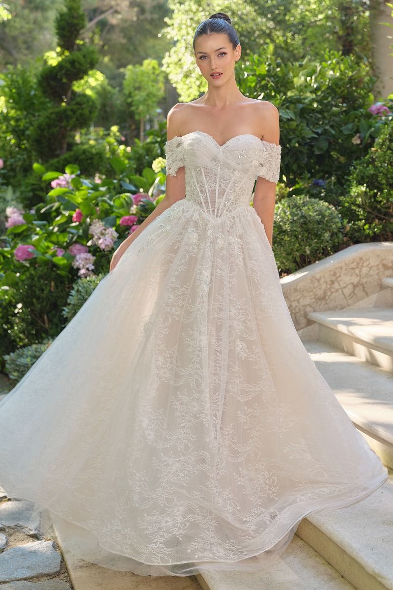 Wedding Dresses Long Ball Gown 3D Floral Applique Corset Wedding Dress OFF WHITE-NUDE