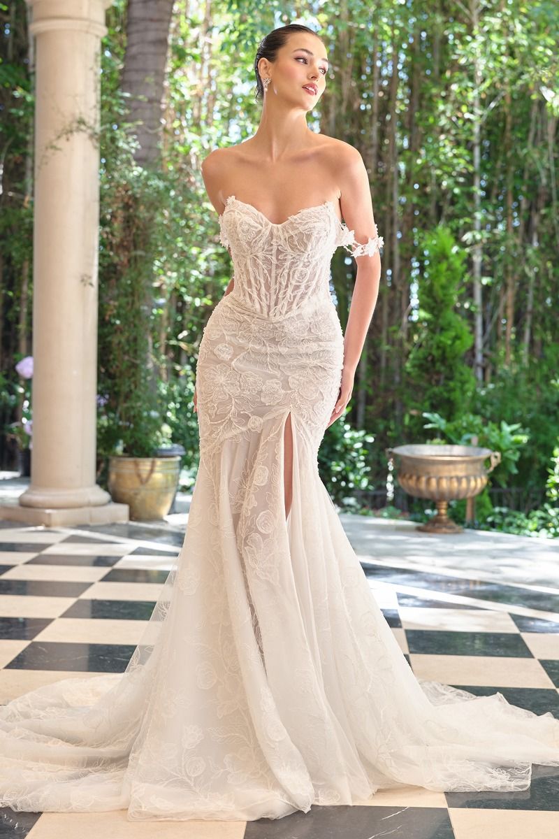 Wedding Dresses Beaded Corset 3D Floral - Lace - Andrea & Leo WL099 Off White-Lace-WL099-Train