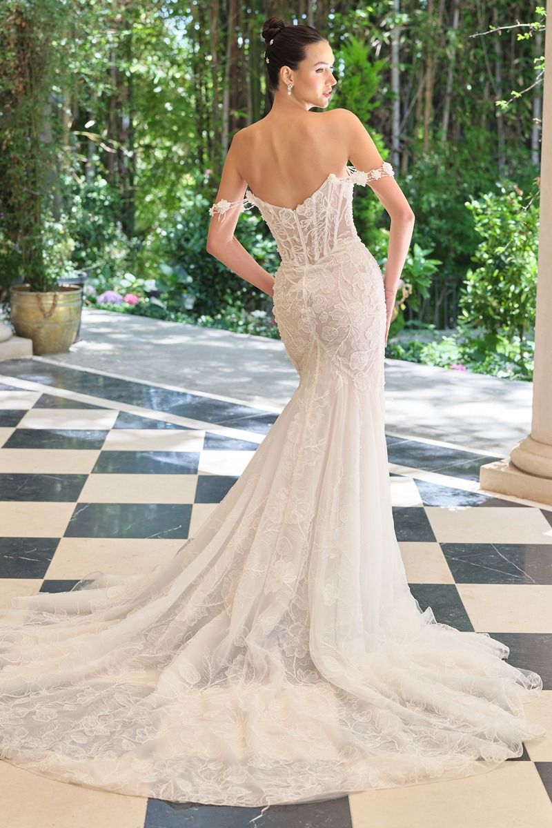 Wedding Dresses Beaded Corset 3D Floral - Lace - Andrea & Leo WL099 Off White-Lace-WL099-Train