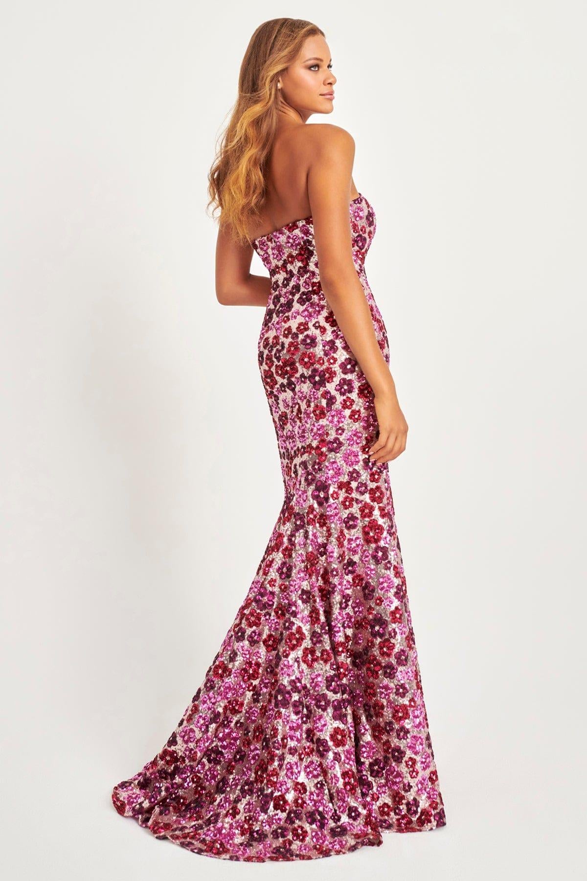 Prom Dresses Sequin Long Formal Floral Mermaid Prom Dress Pink Silver