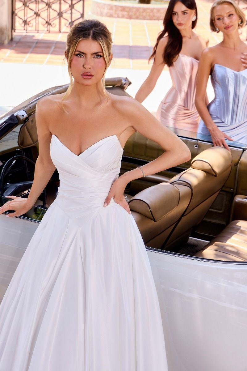 Strapless Straight Neck Floor-Length Satin Occasion A-Line LaDivine CWWN015