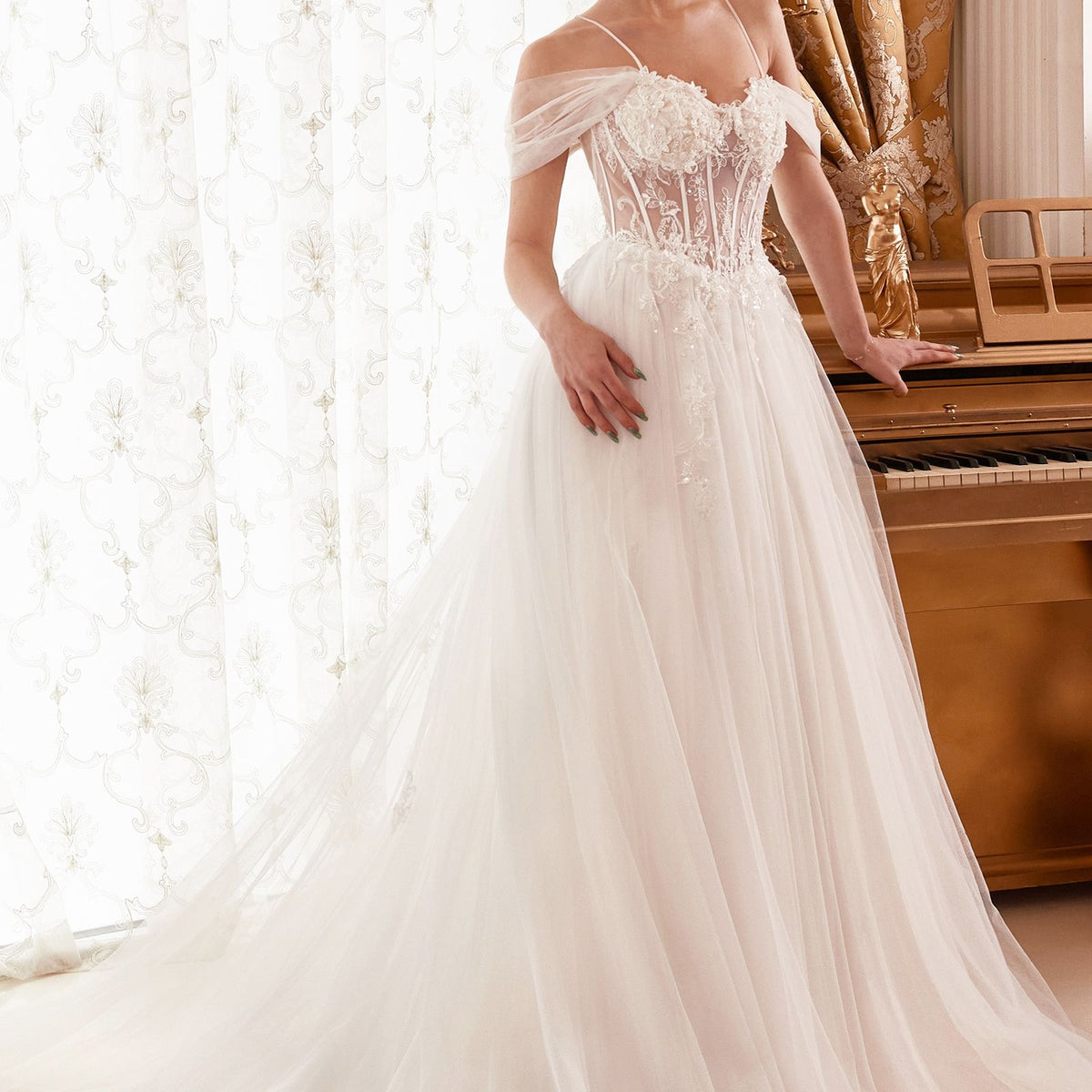 Ladivine WN307 Off-Shoulder Tulle Ball Gown Wedding Dress Online Fast Shipping USA & Canada | Marlas Fashions Ladivine WN307 Off-Shoulder Tulle Ball Gown Wedding Dress Online Fast Shipping USA & Canada | Marlas Fashions
