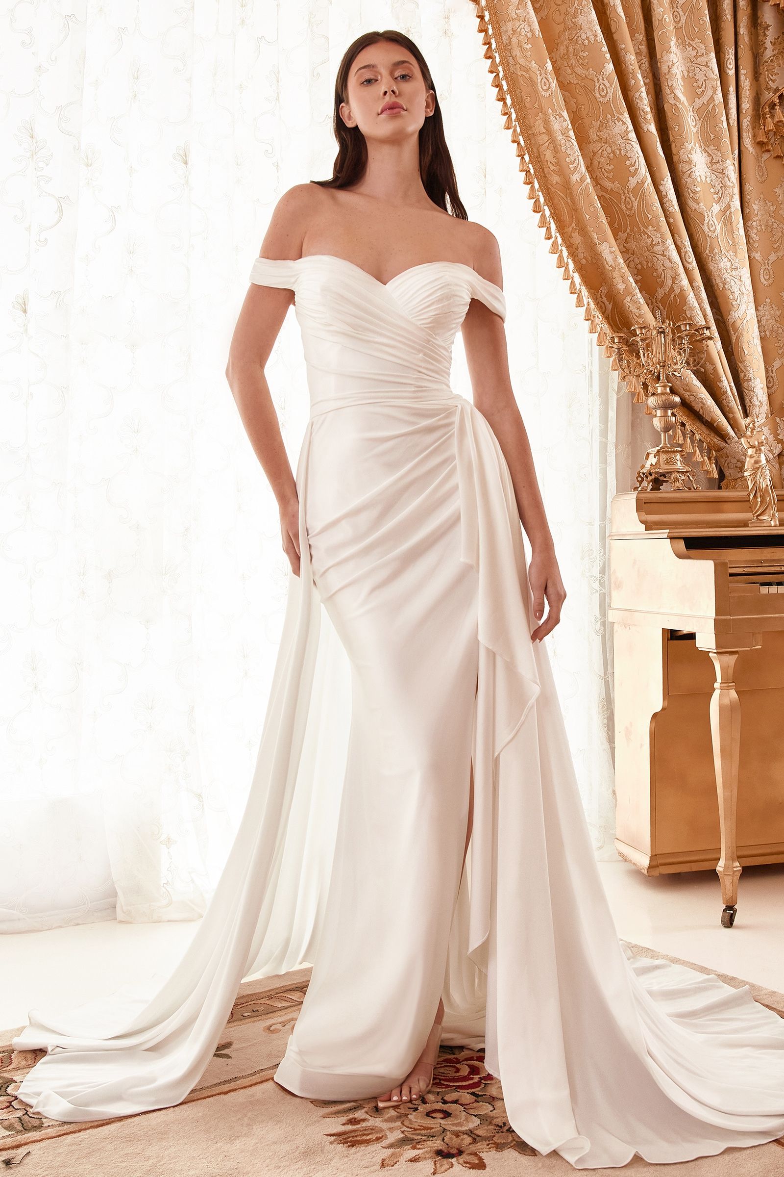 Wedding Dresses Long Fitted Overskirt Wedding Dress Off White