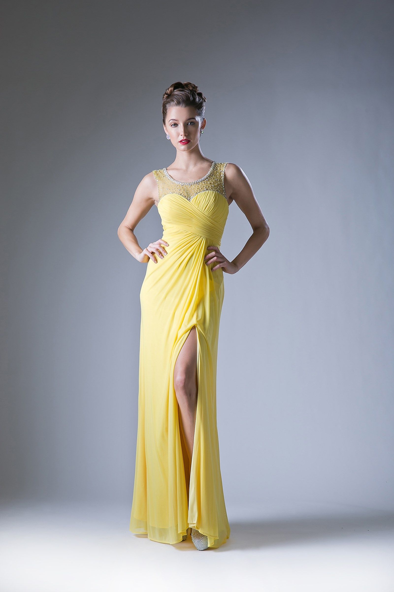 Prom Dresses Long Formal Beaded A Line Prom Dress Yellow