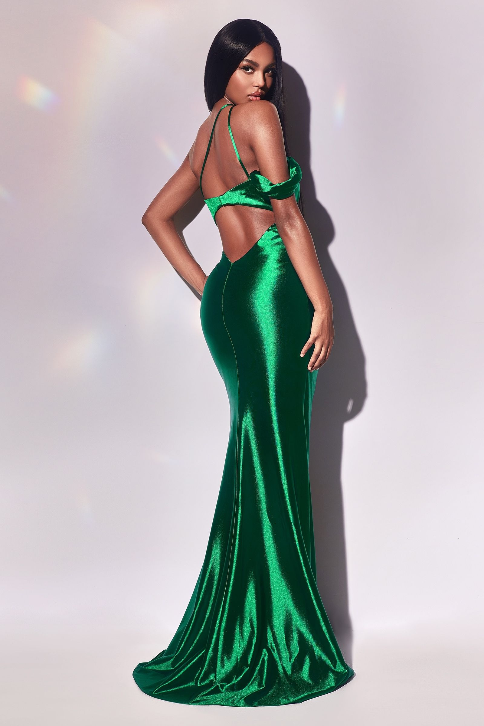 LaDivine Y025 Satin Long Fitted Prom Dress