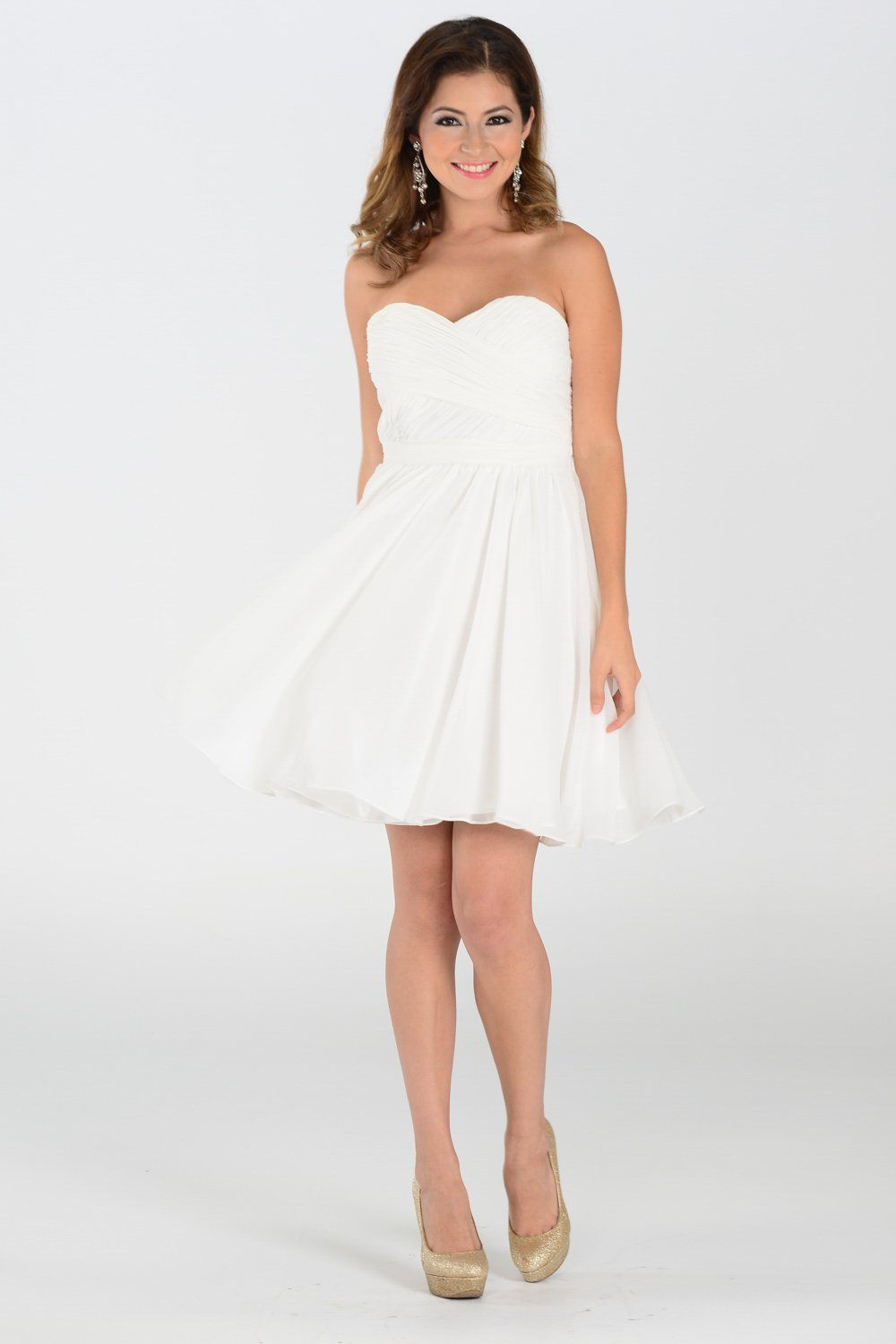 Strapless Curved Neck Knee-Length Chiffon Cocktail A-Line Poly USA 6744