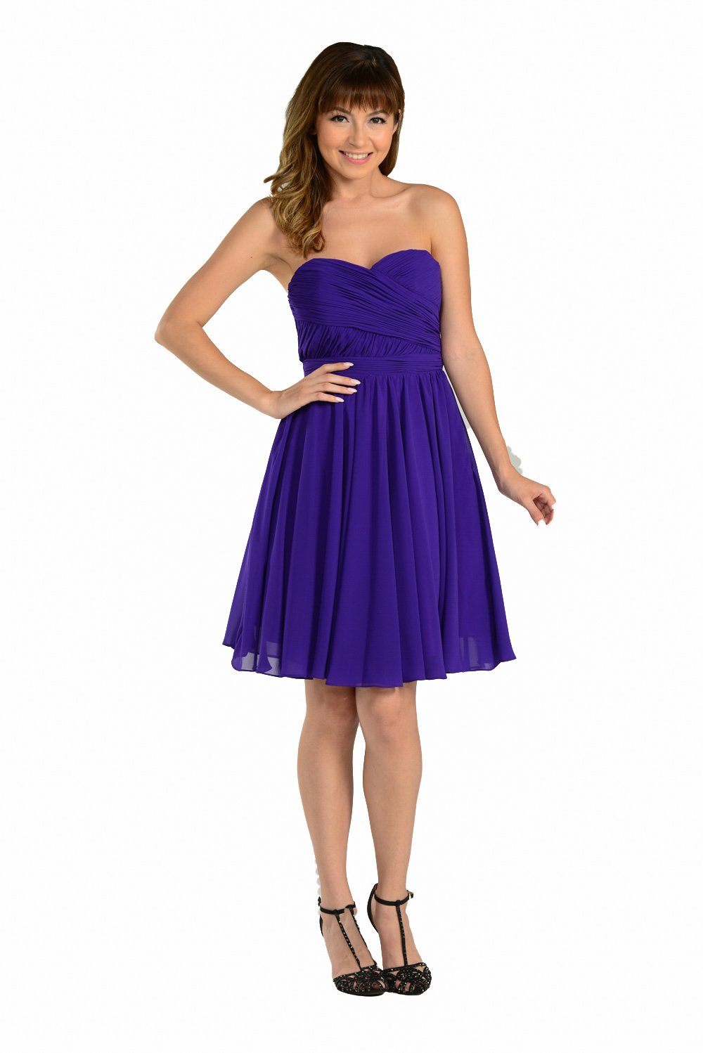 Strapless Curved Neck Knee-Length Chiffon Cocktail A-Line Poly USA 6744