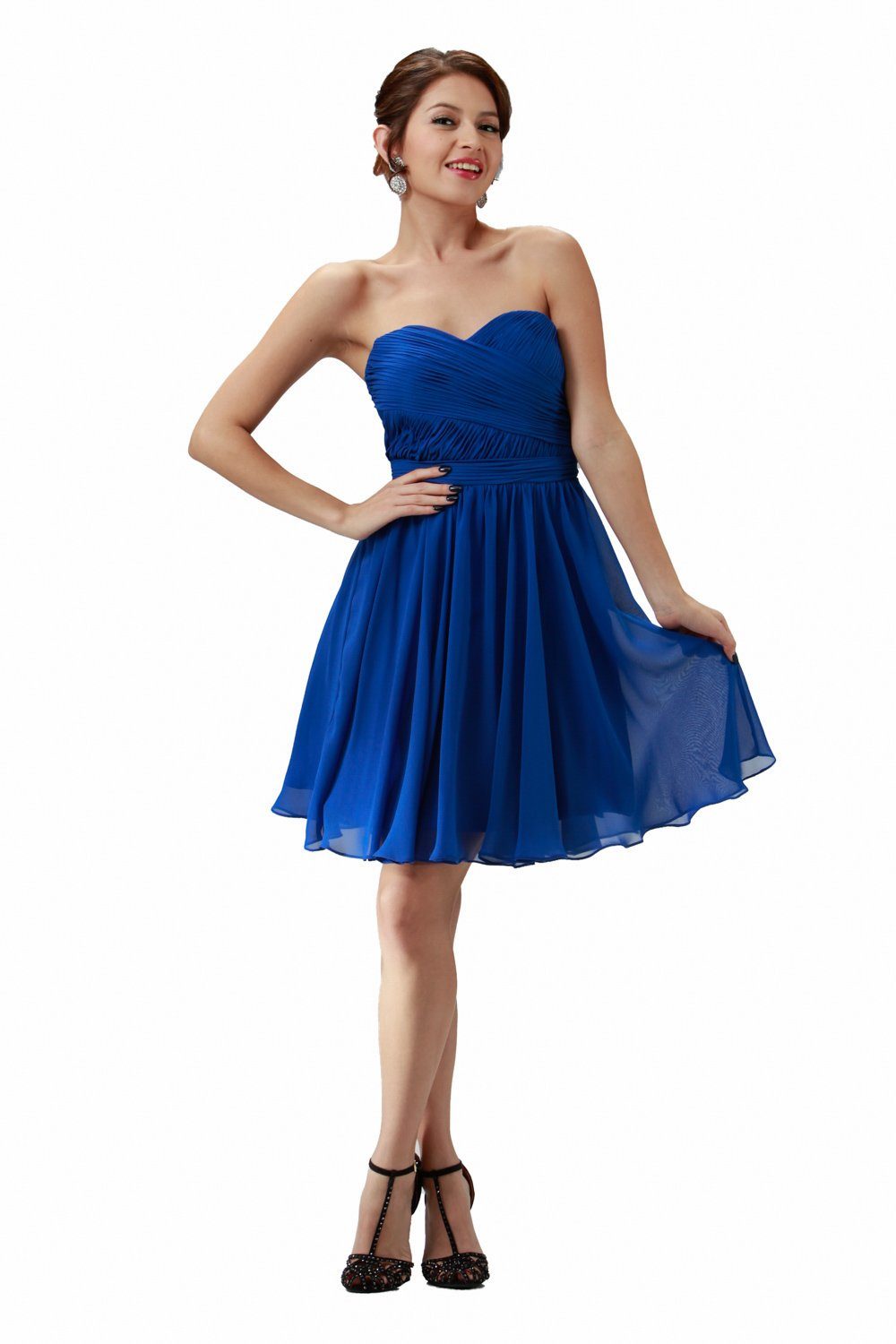 Strapless Curved Neck Knee-Length Chiffon Cocktail A-Line Poly USA 6744