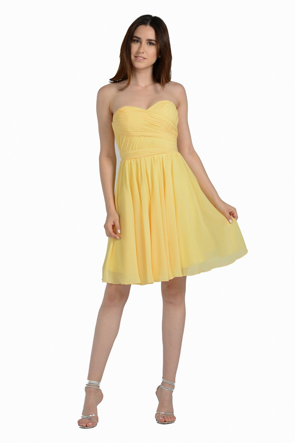 Strapless Curved Neck Knee-Length Chiffon Cocktail A-Line Poly USA 6744