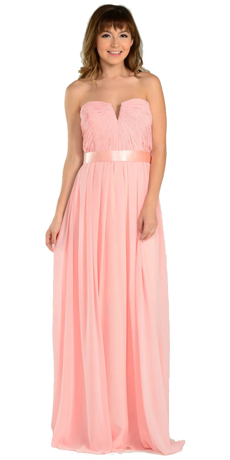 Blush Deep Sweetheart Floor-Length Chiffon Prom Gown Satin Ribbon Waist Poly USA 7164