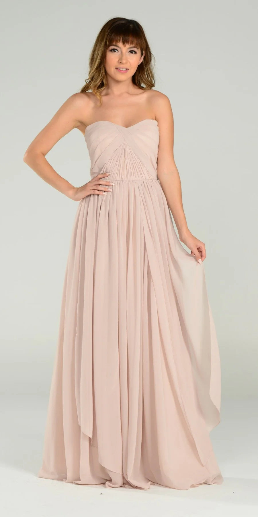 Tan Sweetheart Floor-Length Chiffon Prom Convertible Gown Poly USA 7156