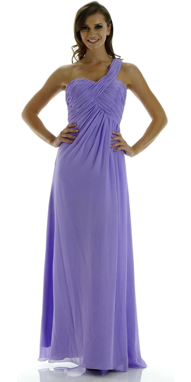 Lilac One-Shoulder Floor-Length Chiffon Formal Gown Pleated Bodice Poly USA 7140
