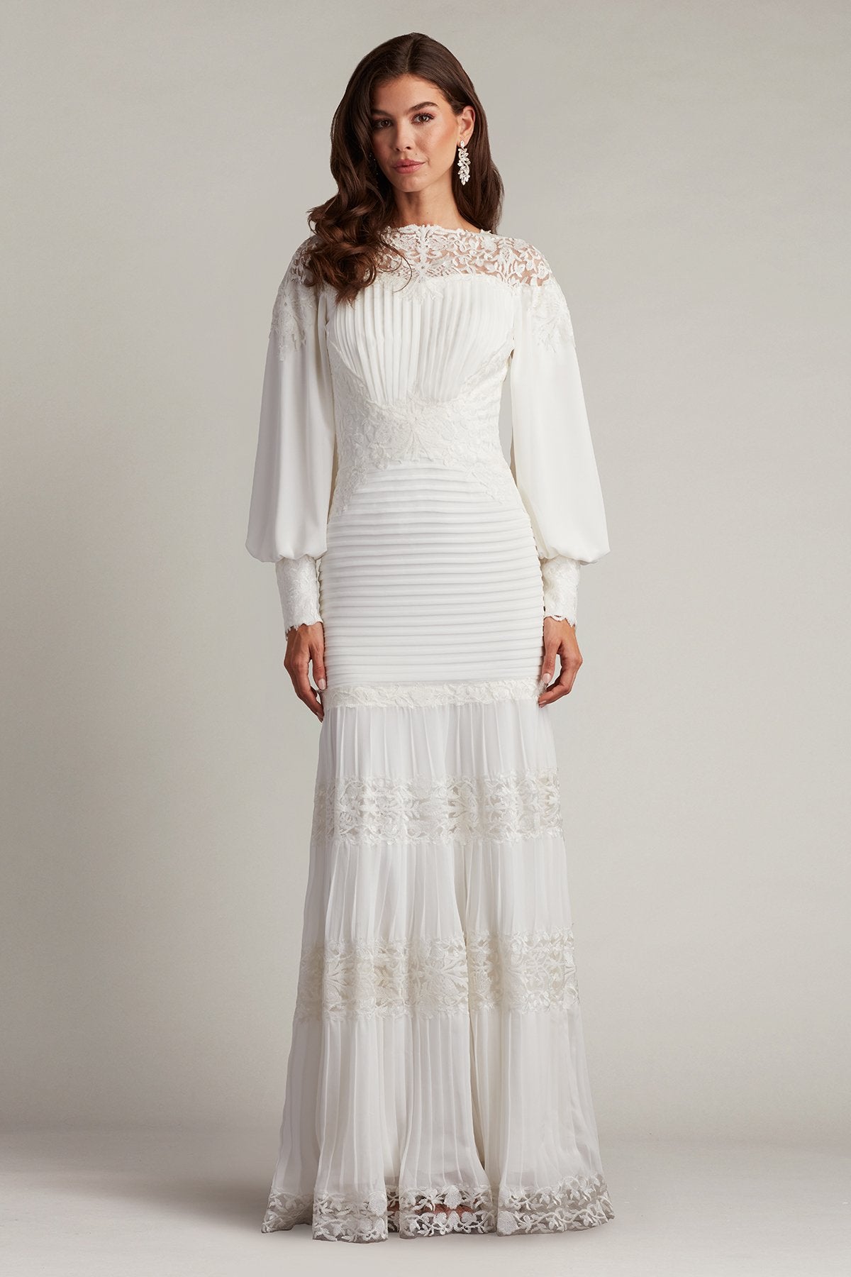 Tadashi Shoji YV23466L Long Pleated Wedding Simple Dress