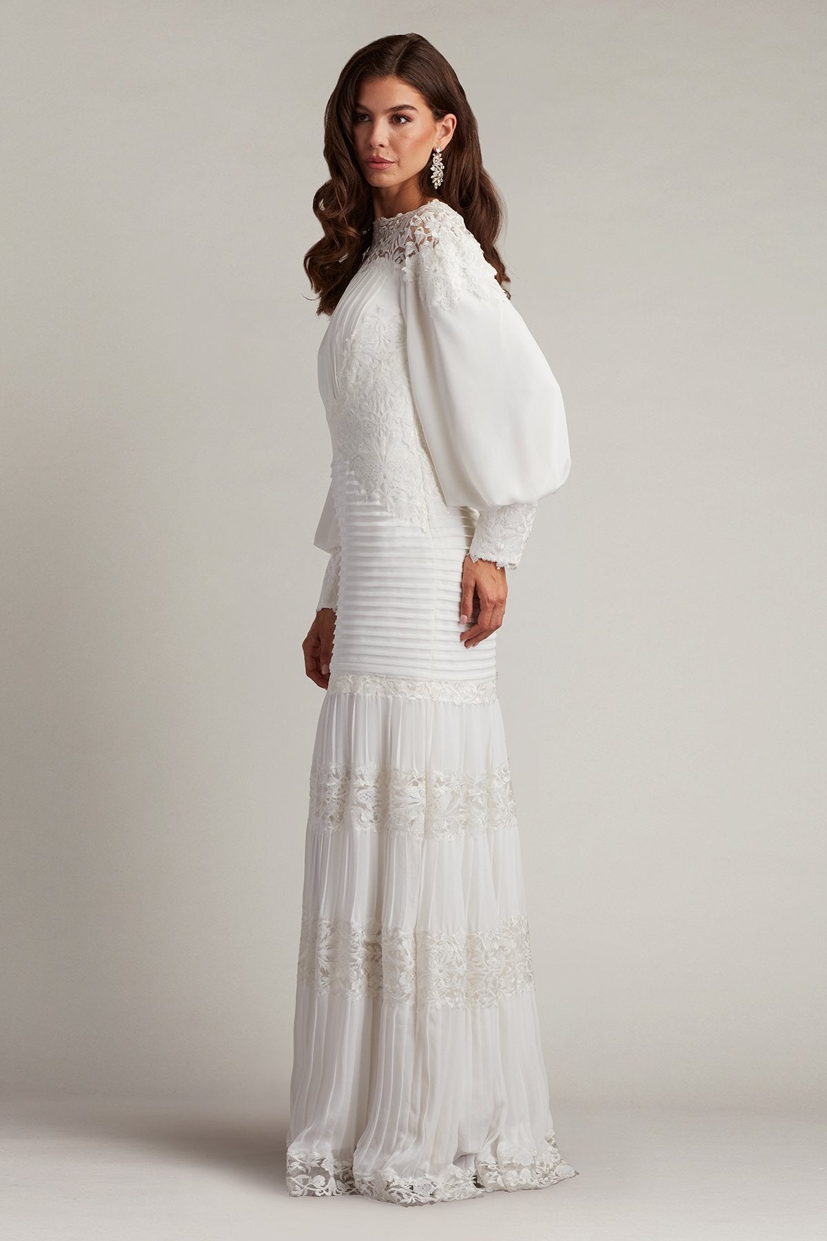 Tadashi Shoji YV23466L Long Pleated Wedding Simple Dress