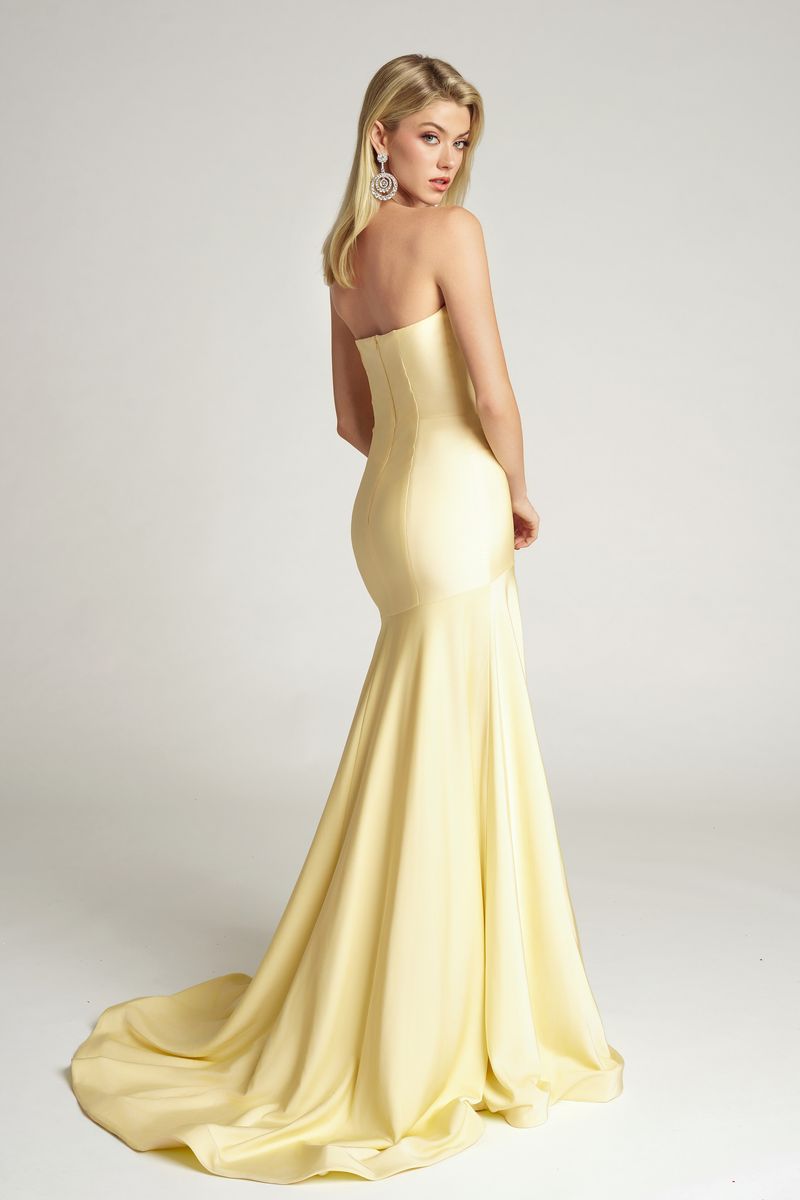 Yellow Strapless Floor-Length Satin Formal Mermaid Gown Soft Train Portia & Scarlett PS26101