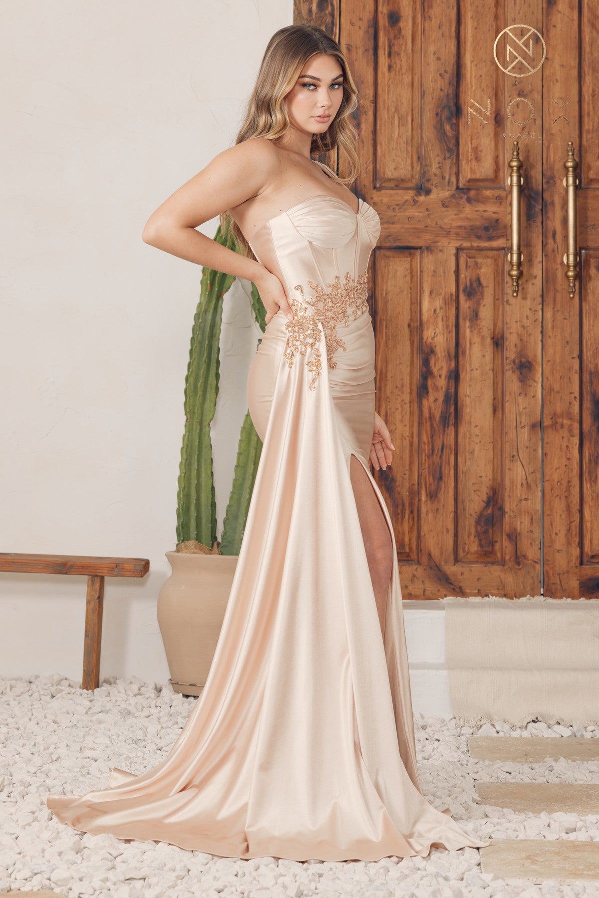 Nox Anabel E1239 Long One Shoulder Fitted Prom Dress