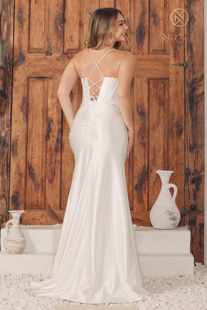 Wedding Dresses Long Stretch Satin Cowl Neck Wedding Dress  White