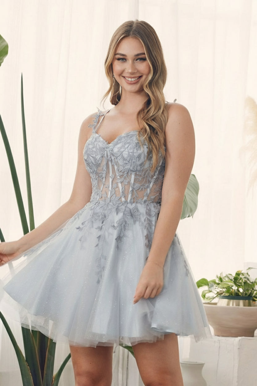 Silver Nox Anabel H784 Short Homecoming Glitter Tulle