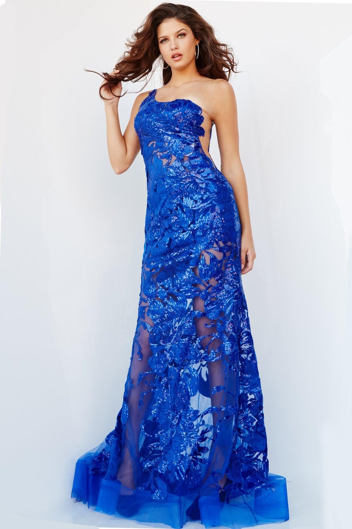 One Shoulder Fitted Long Prom Gown Royal