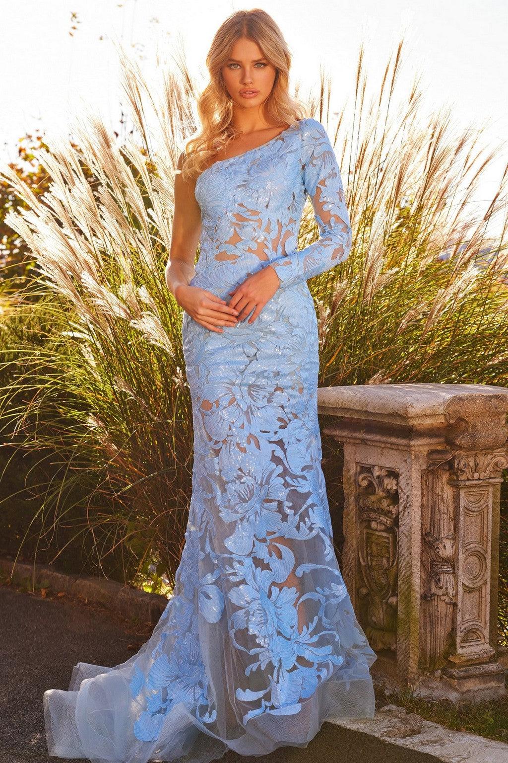 Prom Dresses Long Fitted One Shoulder Prom Dress LIGHT BLUE