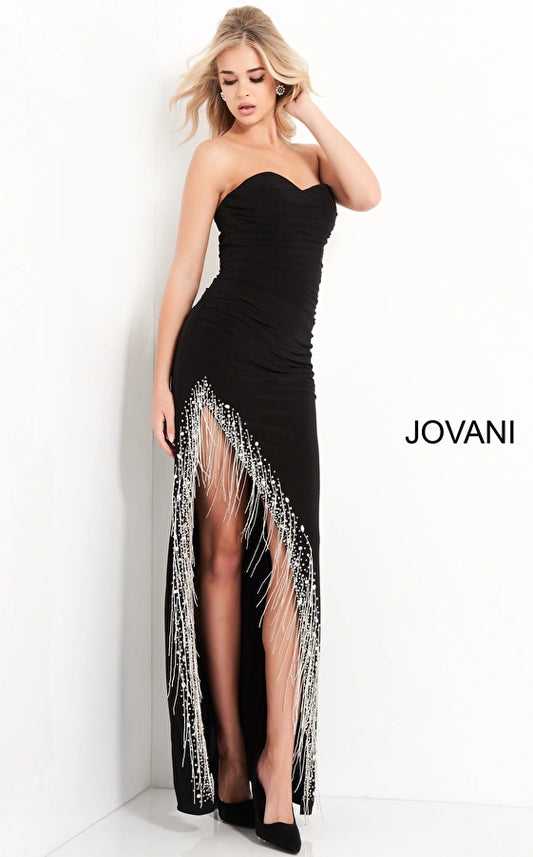 Jovani Long Strapless Fringe Prom Dress 03972 - The Dress Outlet