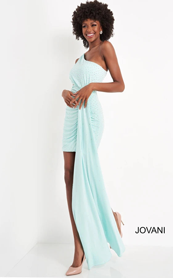 Mint Jovani 04153 One Shoulder Short Dress for 184.0 The