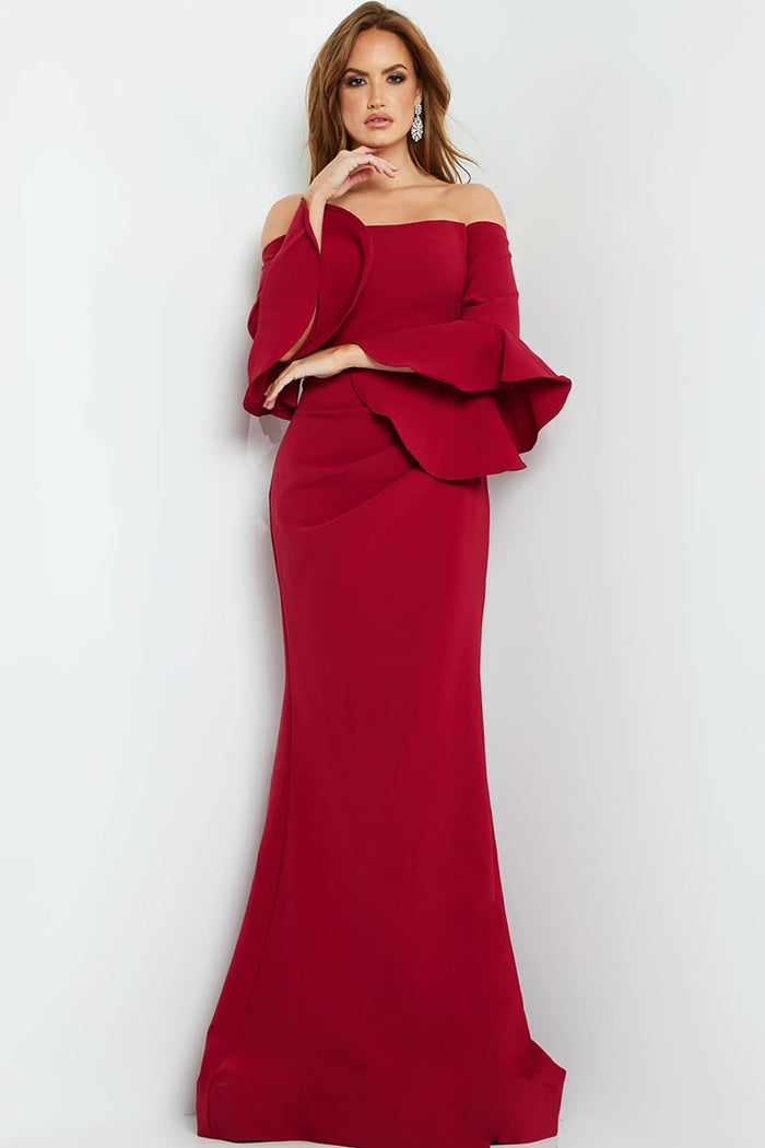 Mother of the Bride Dresses Mother of the Bride Off Shoulder Bell Sleeve Dress Cranberry