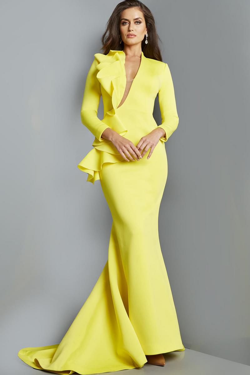 Jovani 07934 Ruffle Fitted Three Quarter Sleeve Formal Dress Jovani 07934 Ruffle Fitted Three Quarter Sleeve Formal Dress