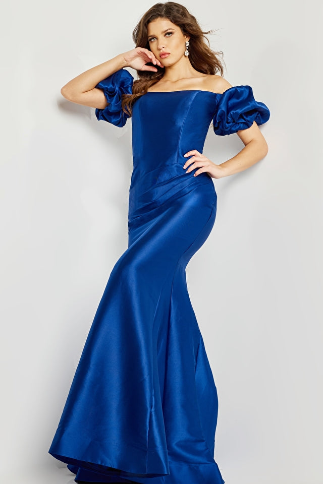 Jovani 08361 Mother of The Bride Off Shoulder Puff Sleeve Dress