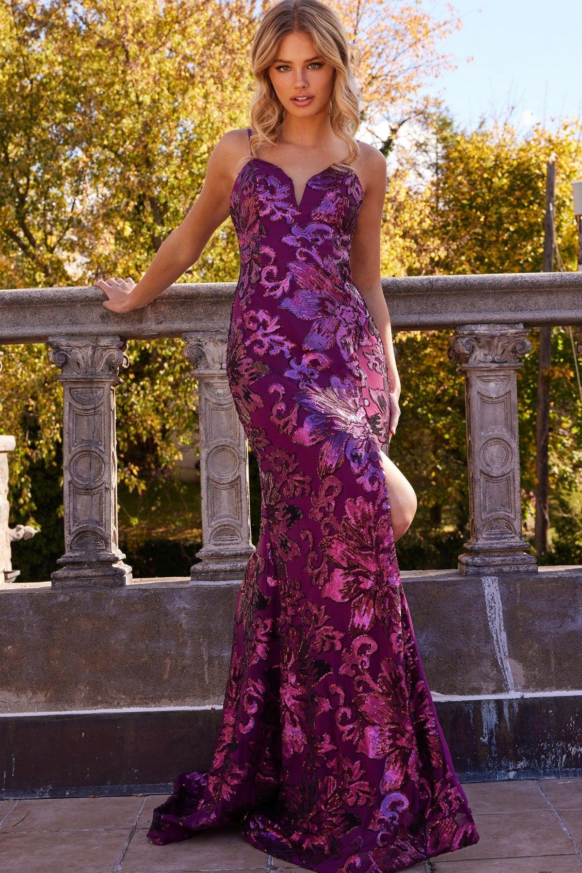 Jovani 08459 Long Spaghetti Strap Fitted Prom Dress
