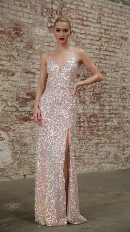 Cinderella Divine CD175 Prom Long Formal Fitted Sequin Evening Dress