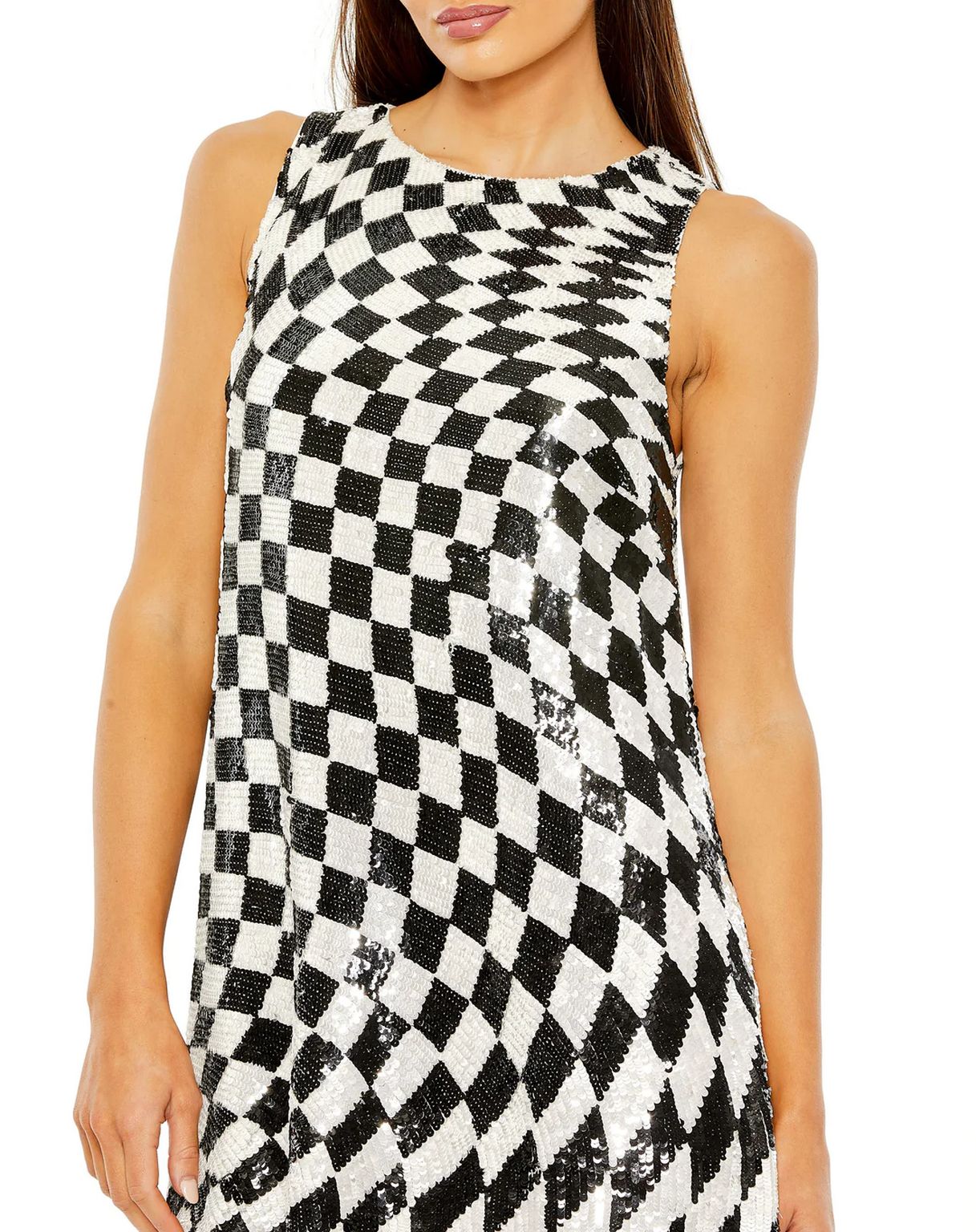 Mac Duggal 10027 Sleeveless A Line Sequin Checkered Short Dress