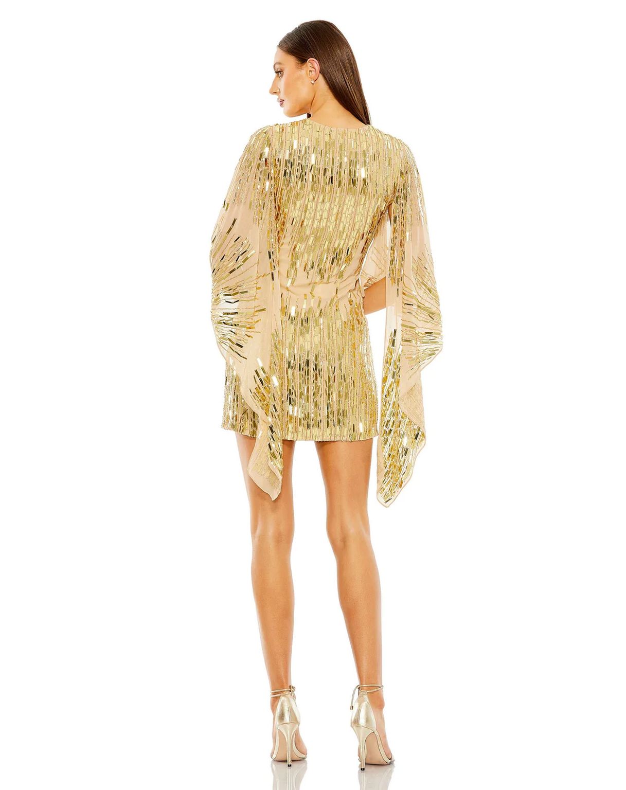 Mac Duggal 10036 Short Cape Sleeve V neck Mini Dress