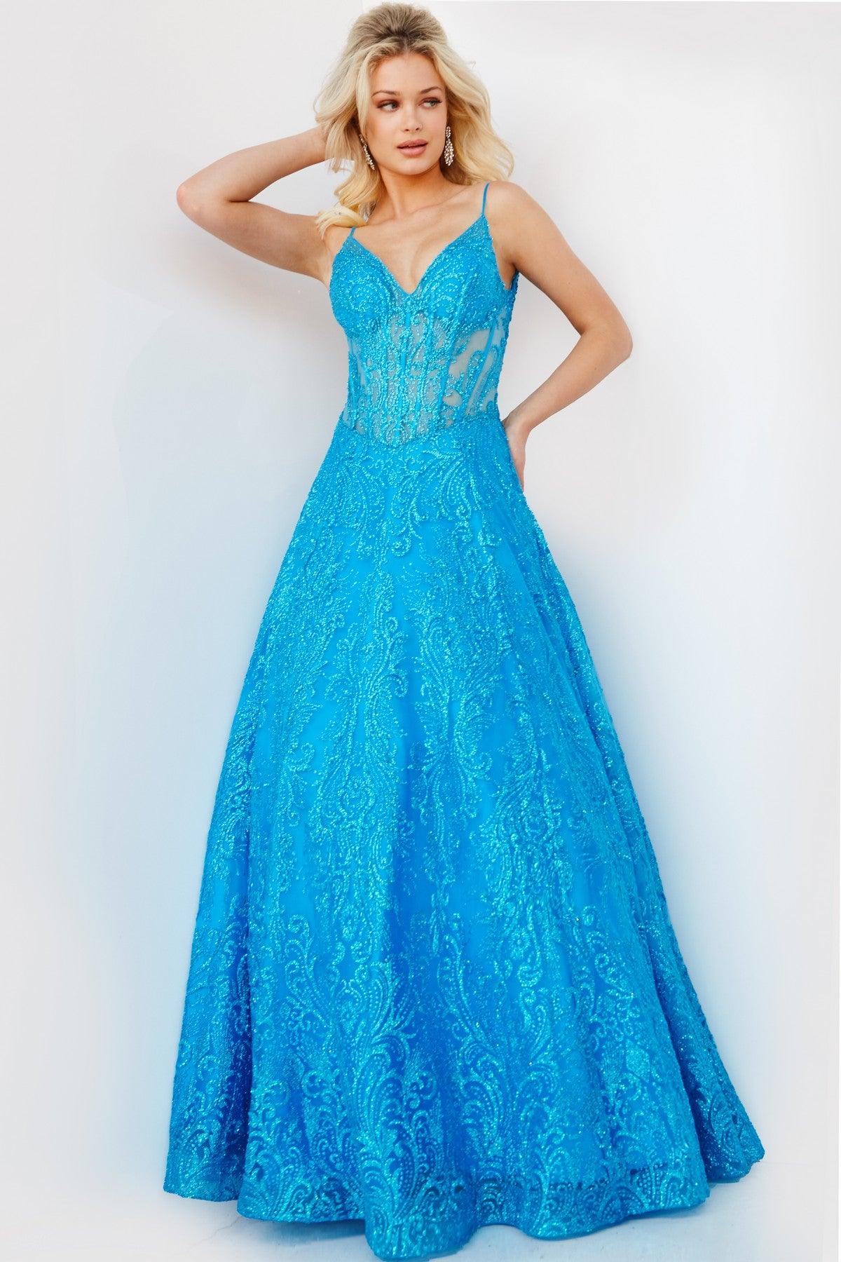 Jovani 09016 Long Spaghetti Strap A Line Prom Ball Gown
