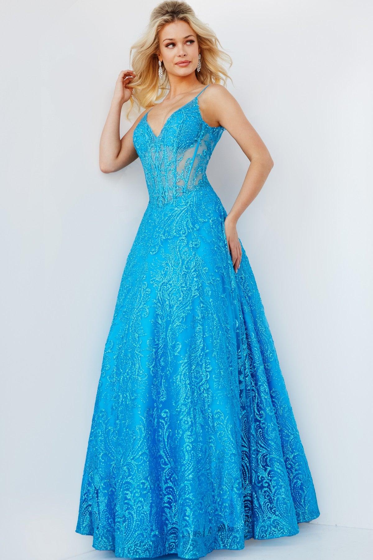Jovani 09016 Long Spaghetti Strap A Line Prom Ball Gown