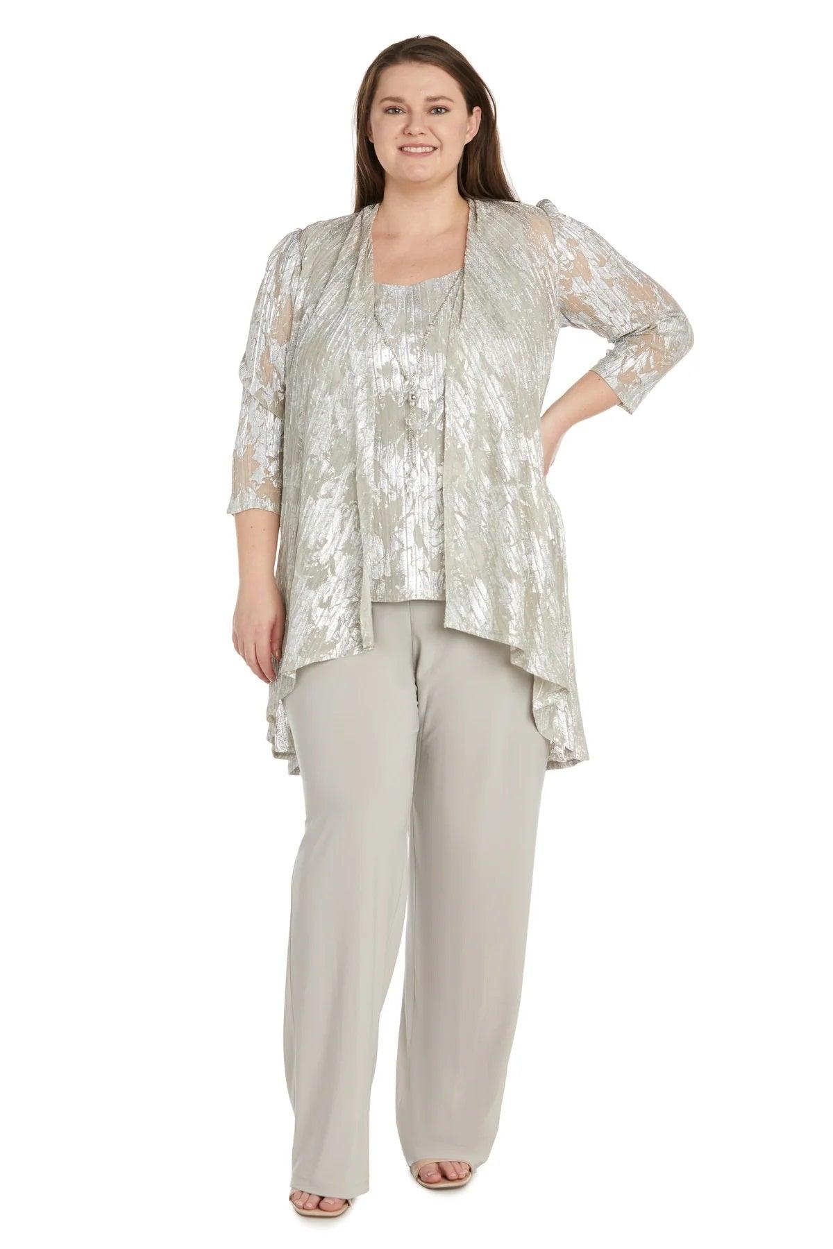 Champagne/Silver R&M Richards 1052W Long Formal Plus Size Pant Suit for ...