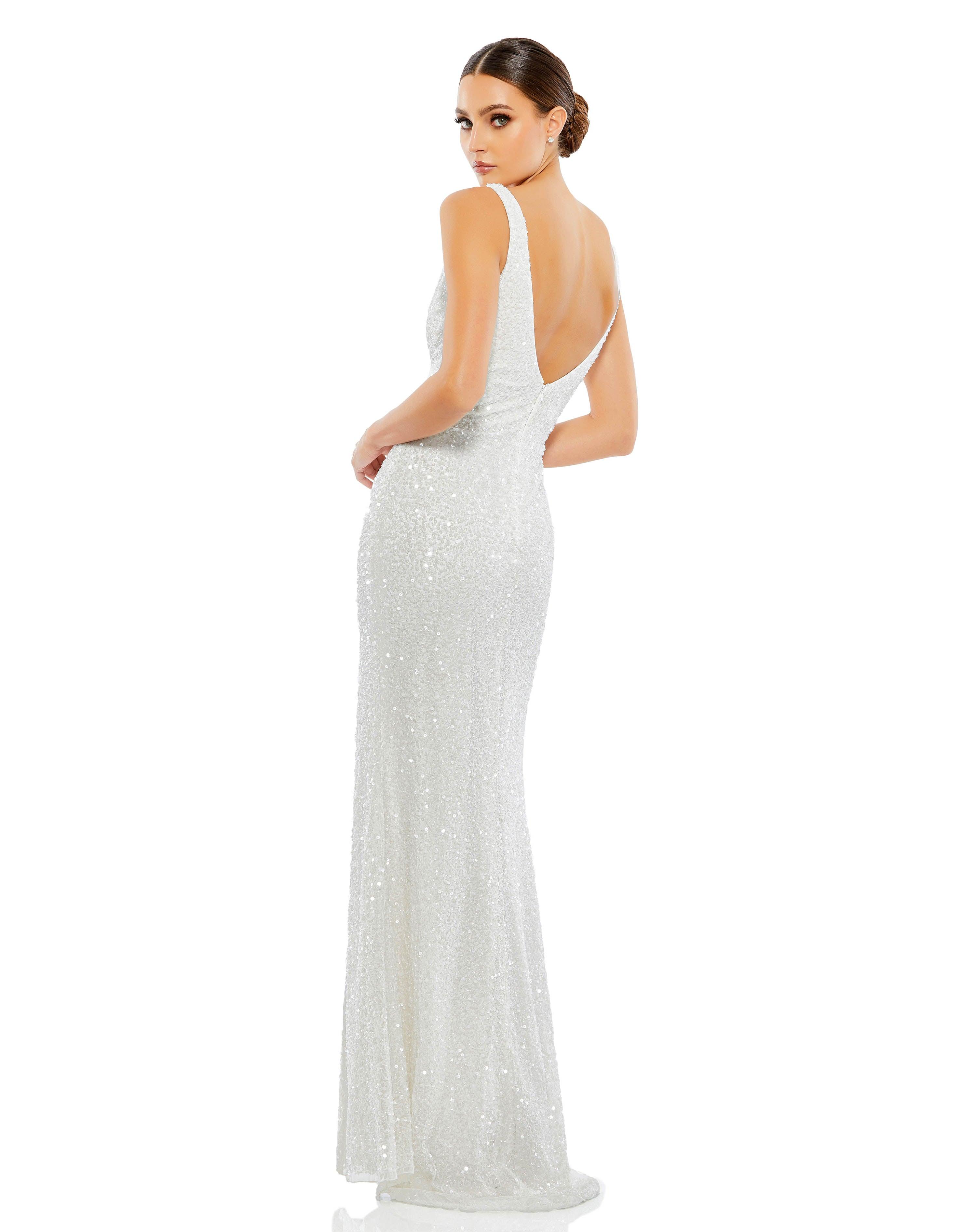 Mac Duggal Sequined Sleeveless V-Neck Gown - Shimmering Gold