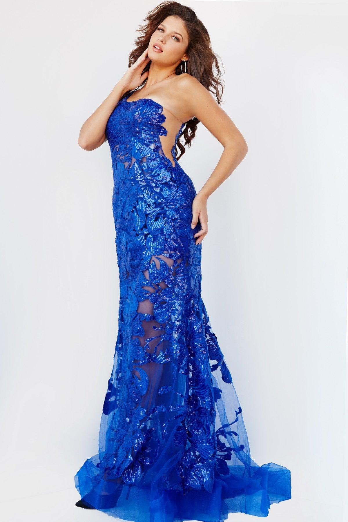 One Shoulder Fitted Long Prom Gown Royal