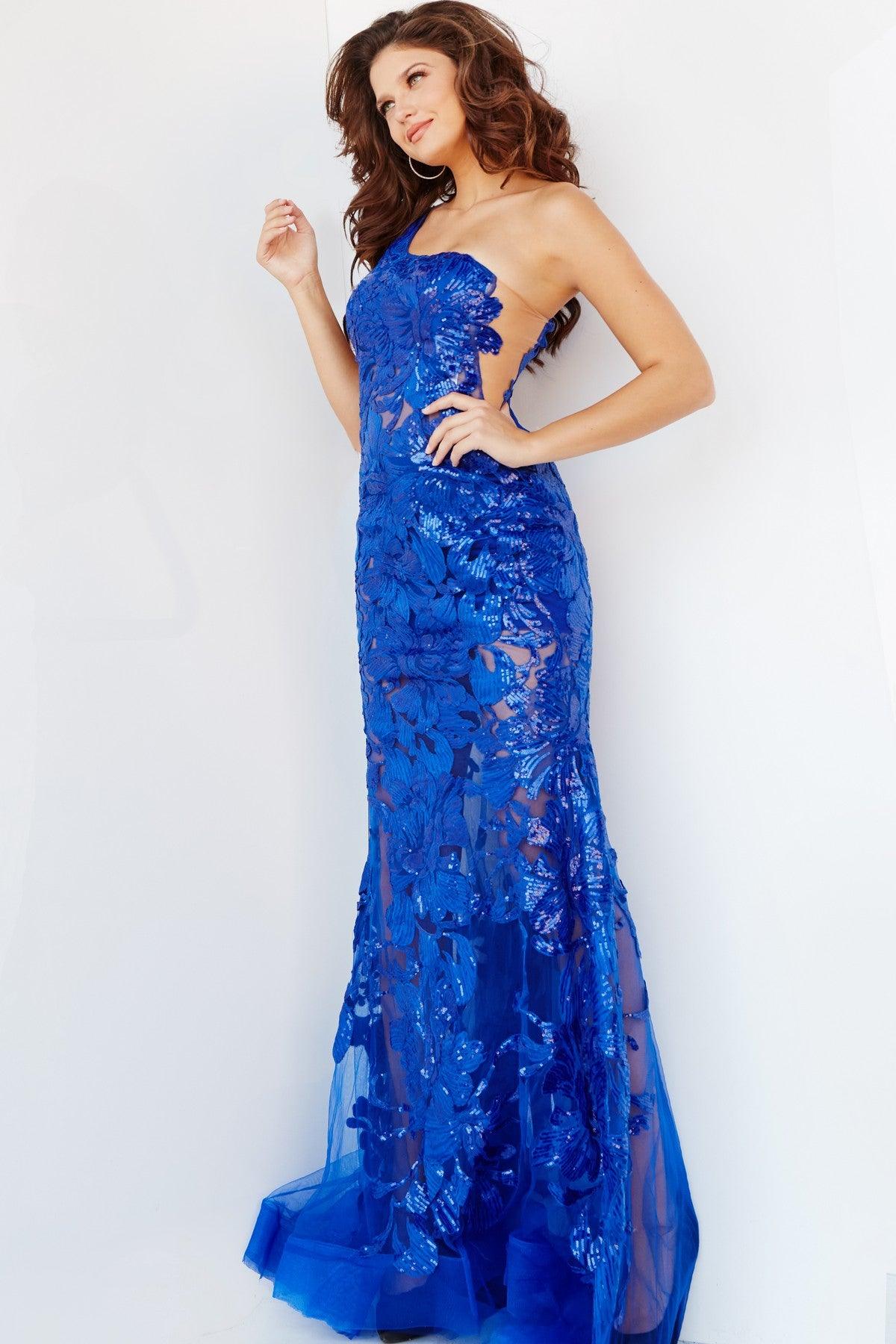 One Shoulder Fitted Long Prom Gown Royal