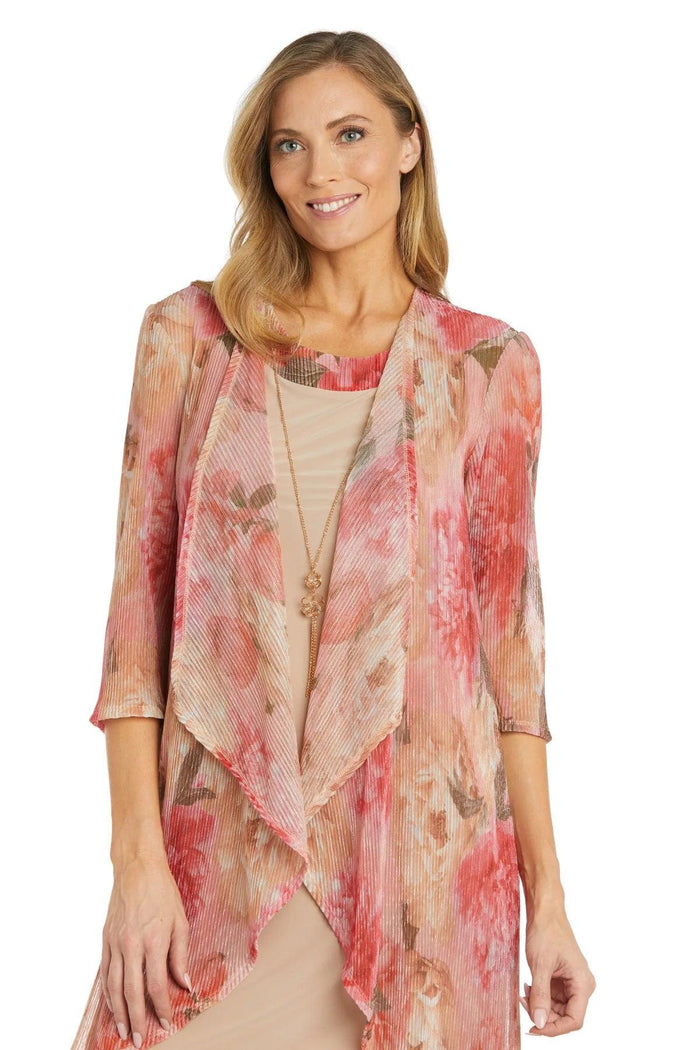 Mother of the Bride Dresses Short Printed Metallic Jacket Dress Peach/Coral