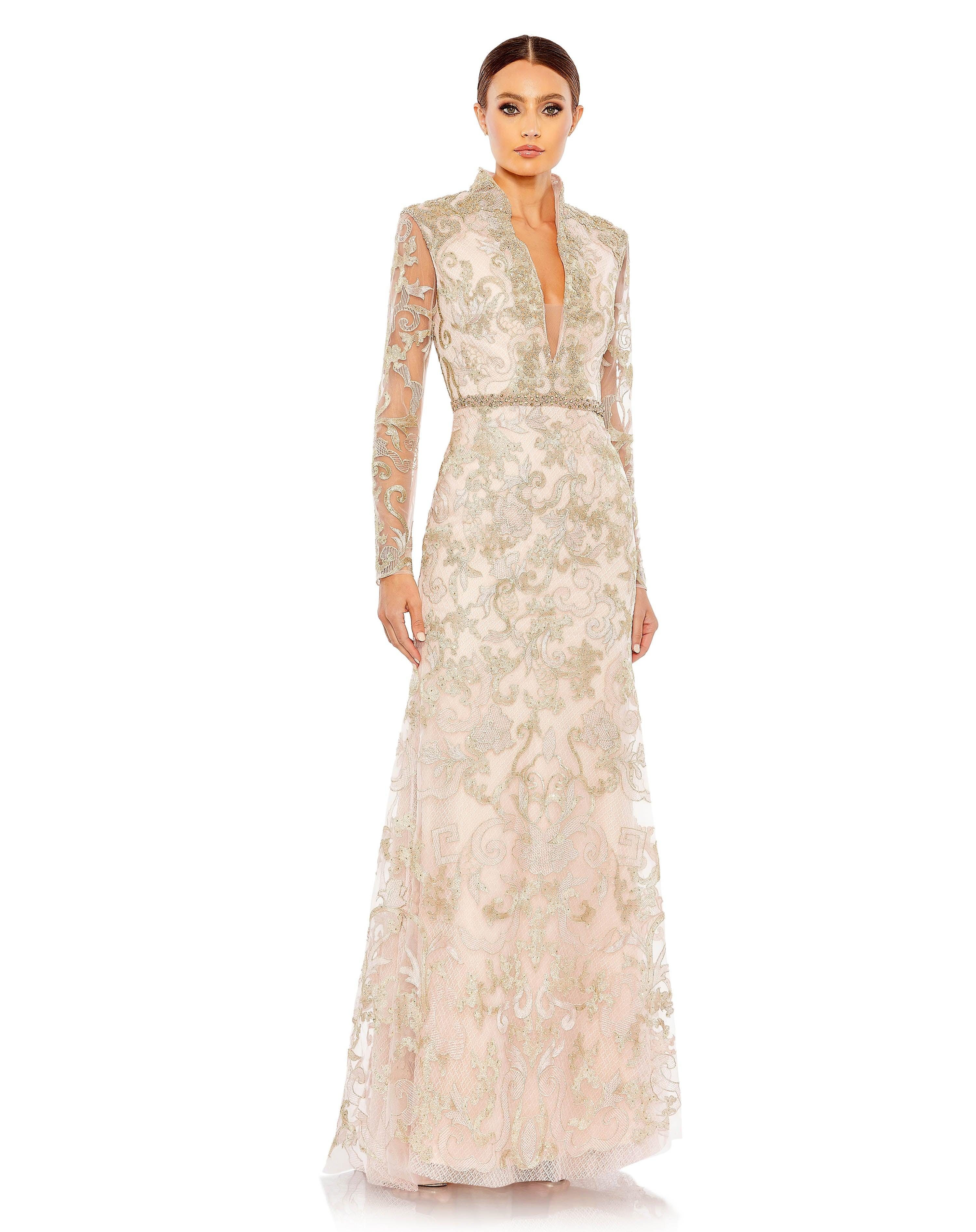 Formal Dress Long Sleeve Formal Evening Gown Blush