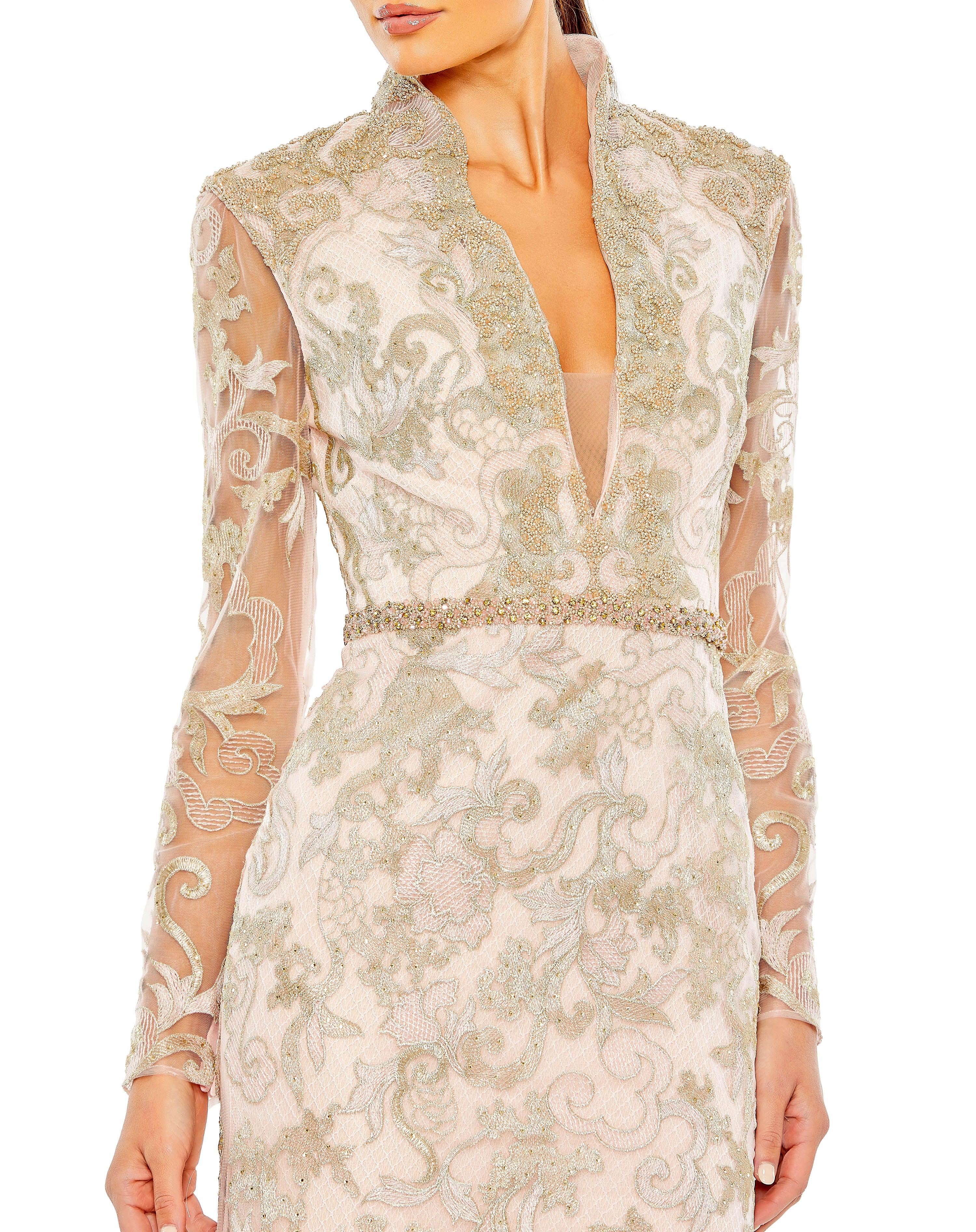 Formal Dress Long Sleeve Formal Evening Gown Blush