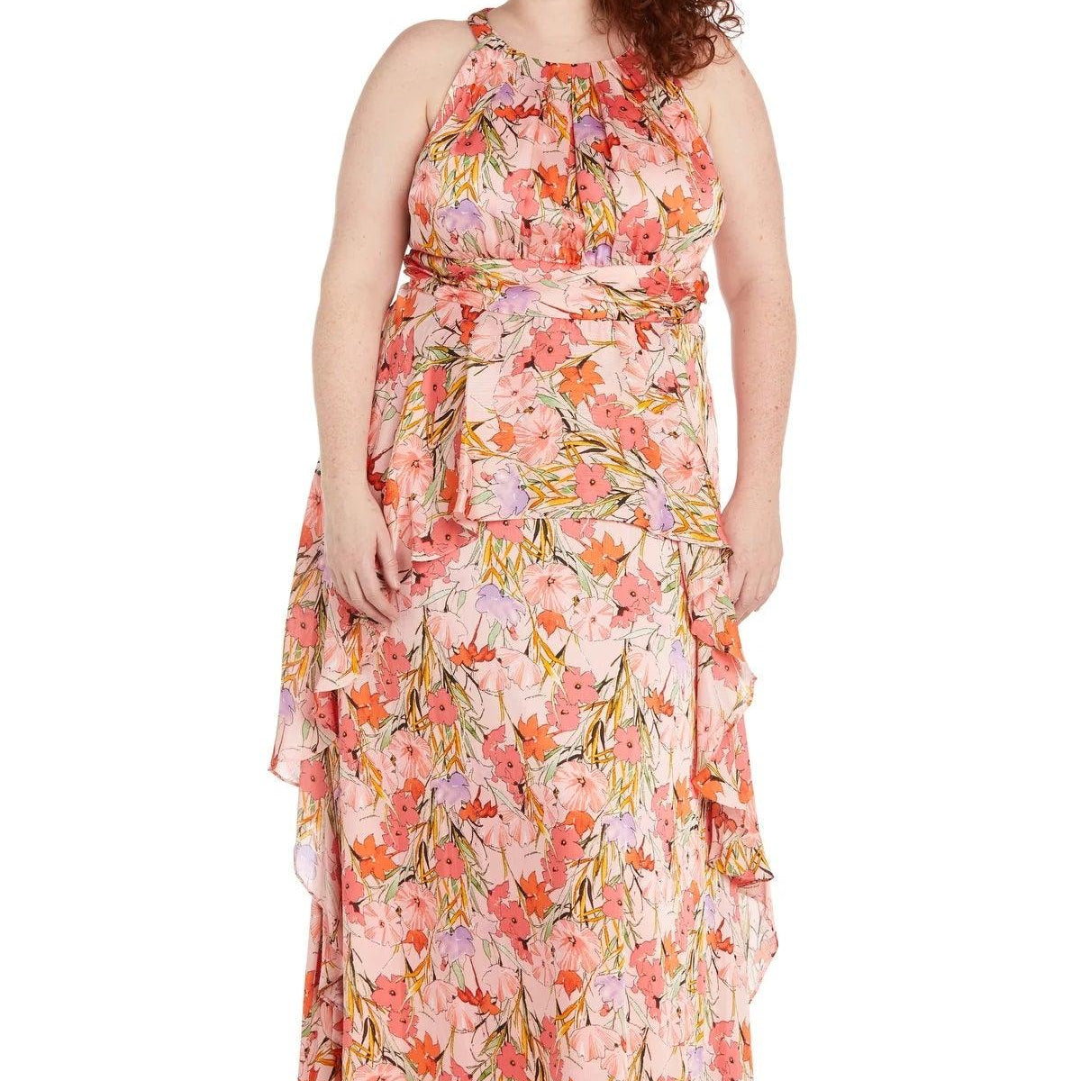 knee length dresses for ladies Plus Size Printed V-Neck Long Sleeve Maxi Dress – Charming Charlie main image 1