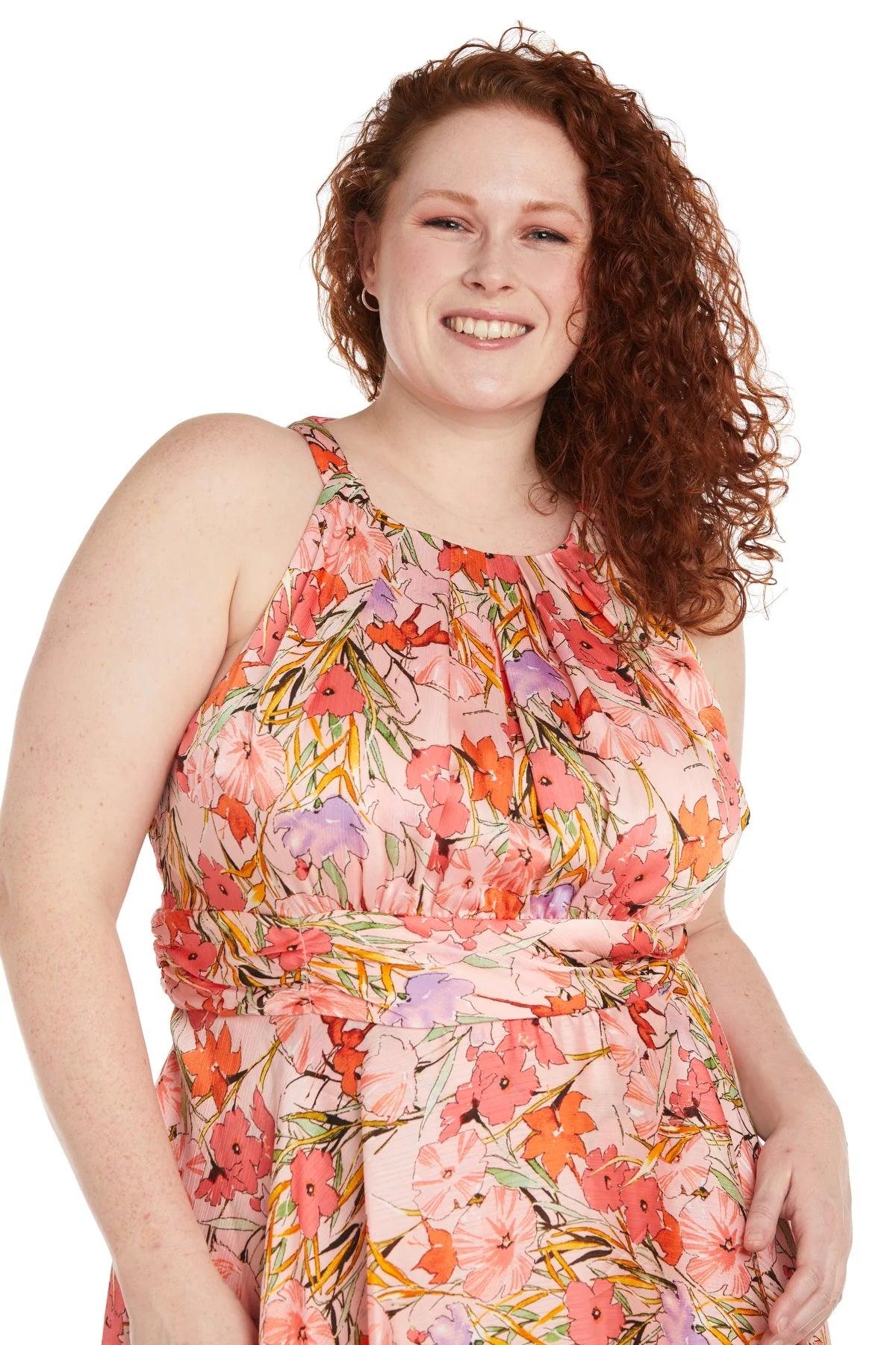 Coral Lavender R M Richards 1118W Plus Size Long Floral Maxi Dress For coral-lavender-r-m-richards-1118w-plus-size-long-floral-maxi-dress-for