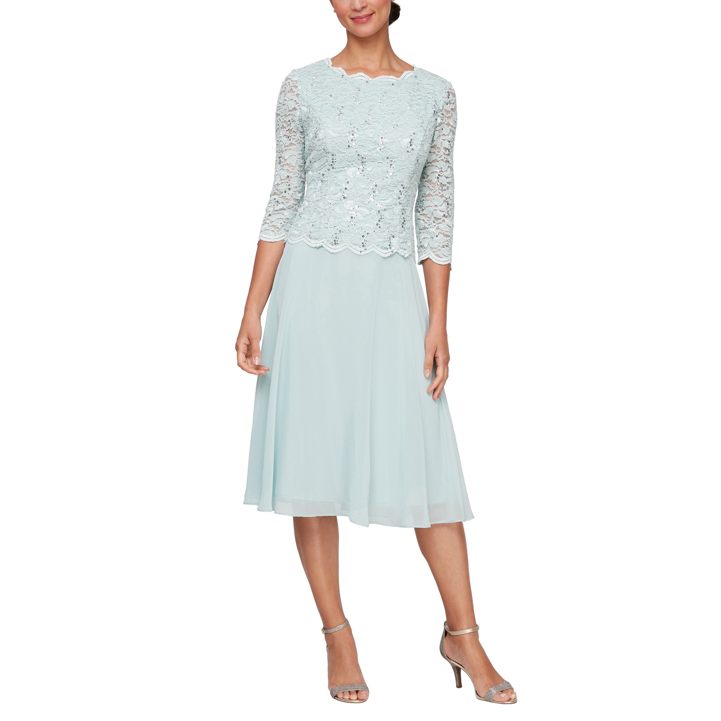 Alex Evenings Bella Sequin Lace Dress Fresh MINT / 14 Alex Evenings Bella Sequin Lace Dress Fresh MINT / 14