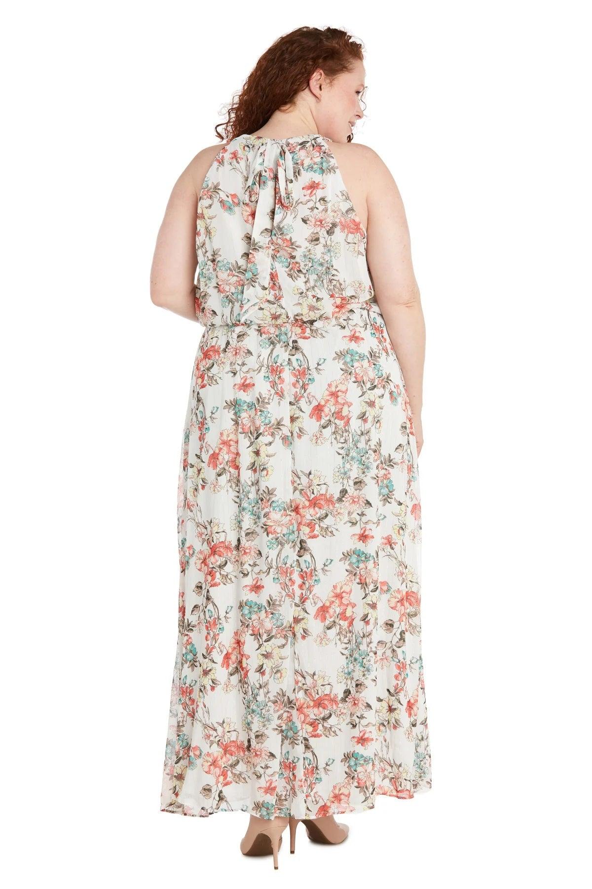 Plus Size Dresses Long Plus Size Halter Floral Maxi Dress Ivory/Coral