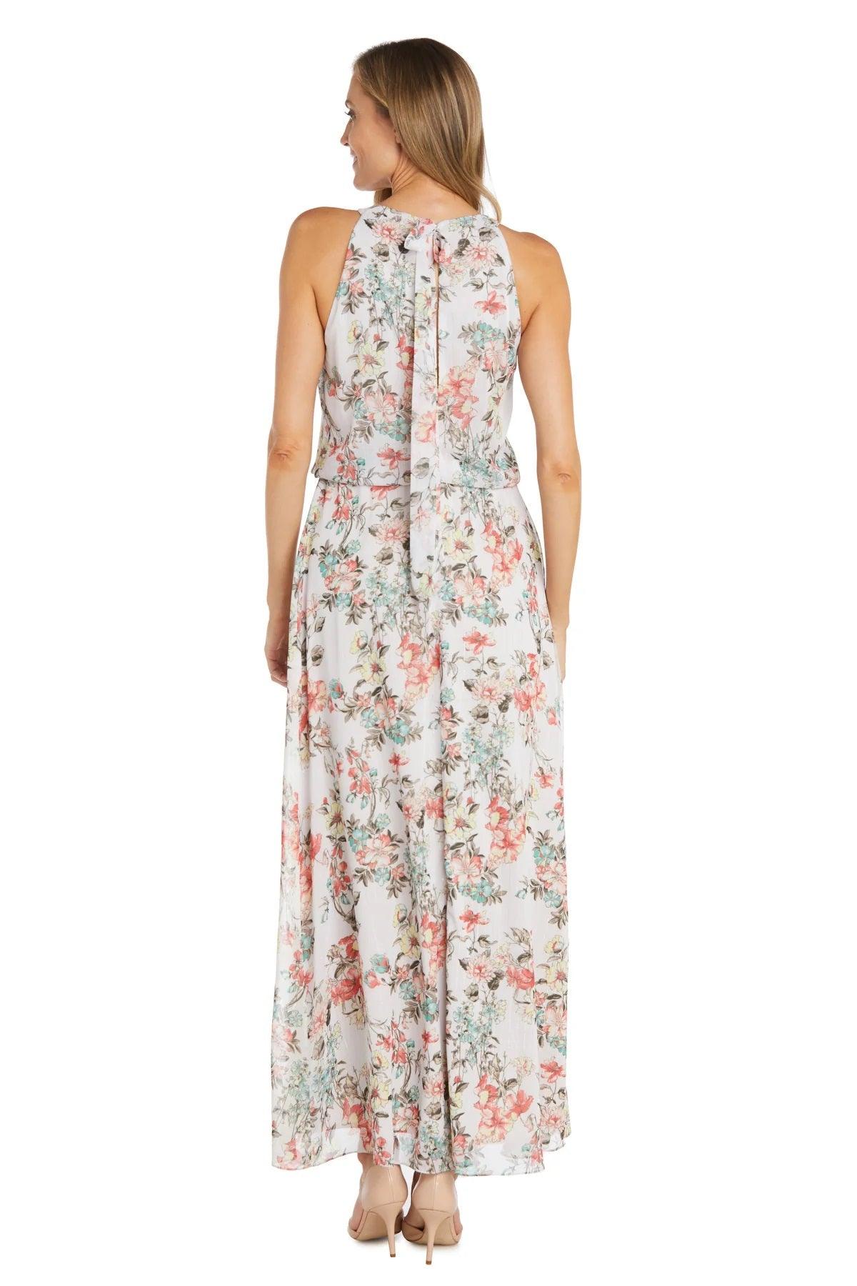R&M Richards 1121 Long Halter Floral Maxi Dress