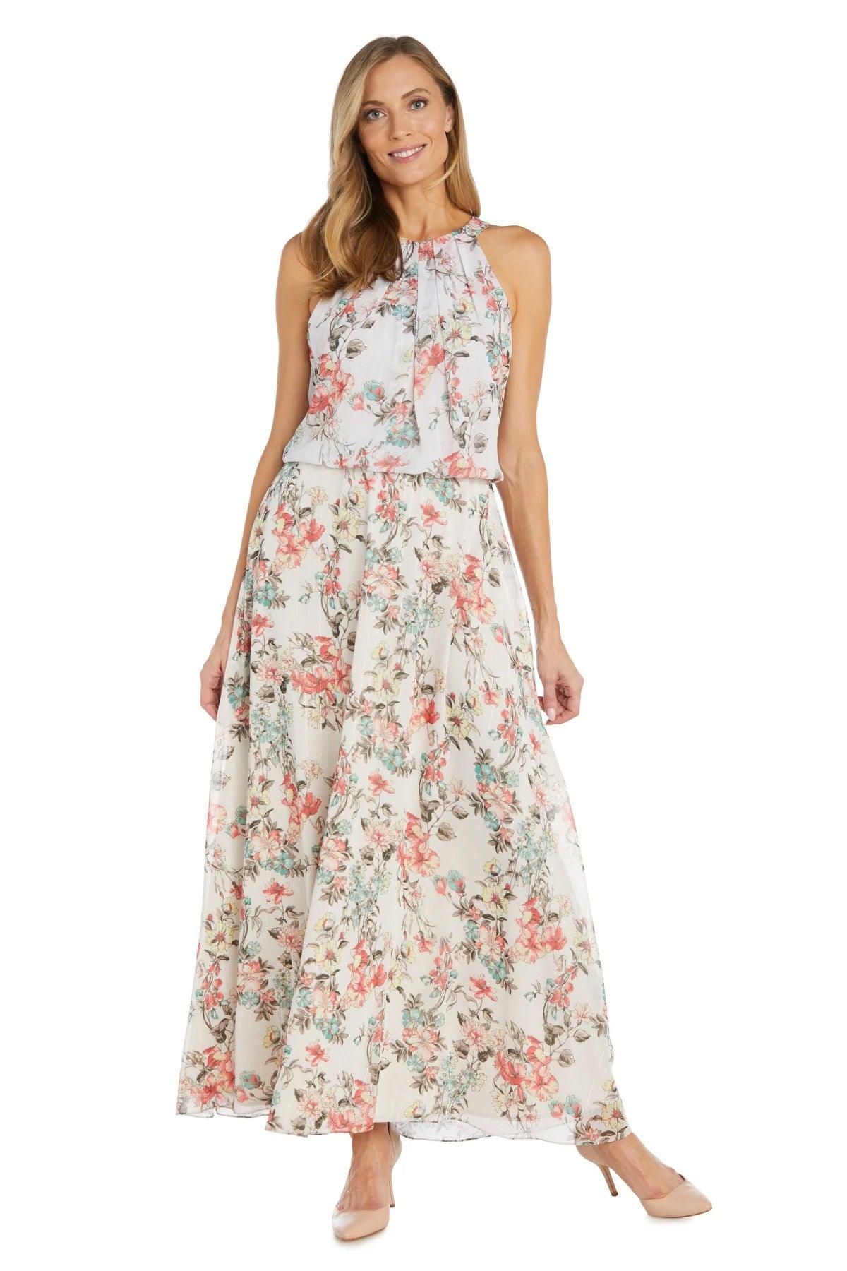 Formal Dresses Long Halter Floral Maxi Dress Ivory/Coral