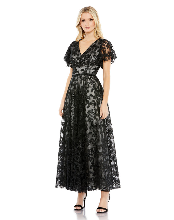 Tea Length Beaded A Line Formal Dress Beaded A Line Tea Length Mac Duggal 11327